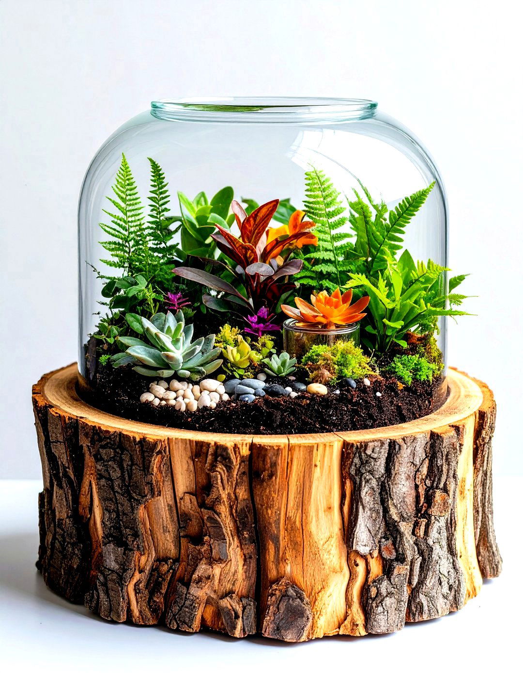 Terrarium Style Glass Enclosed Stump - 24 Tree Stump Fairy Garden Ideas