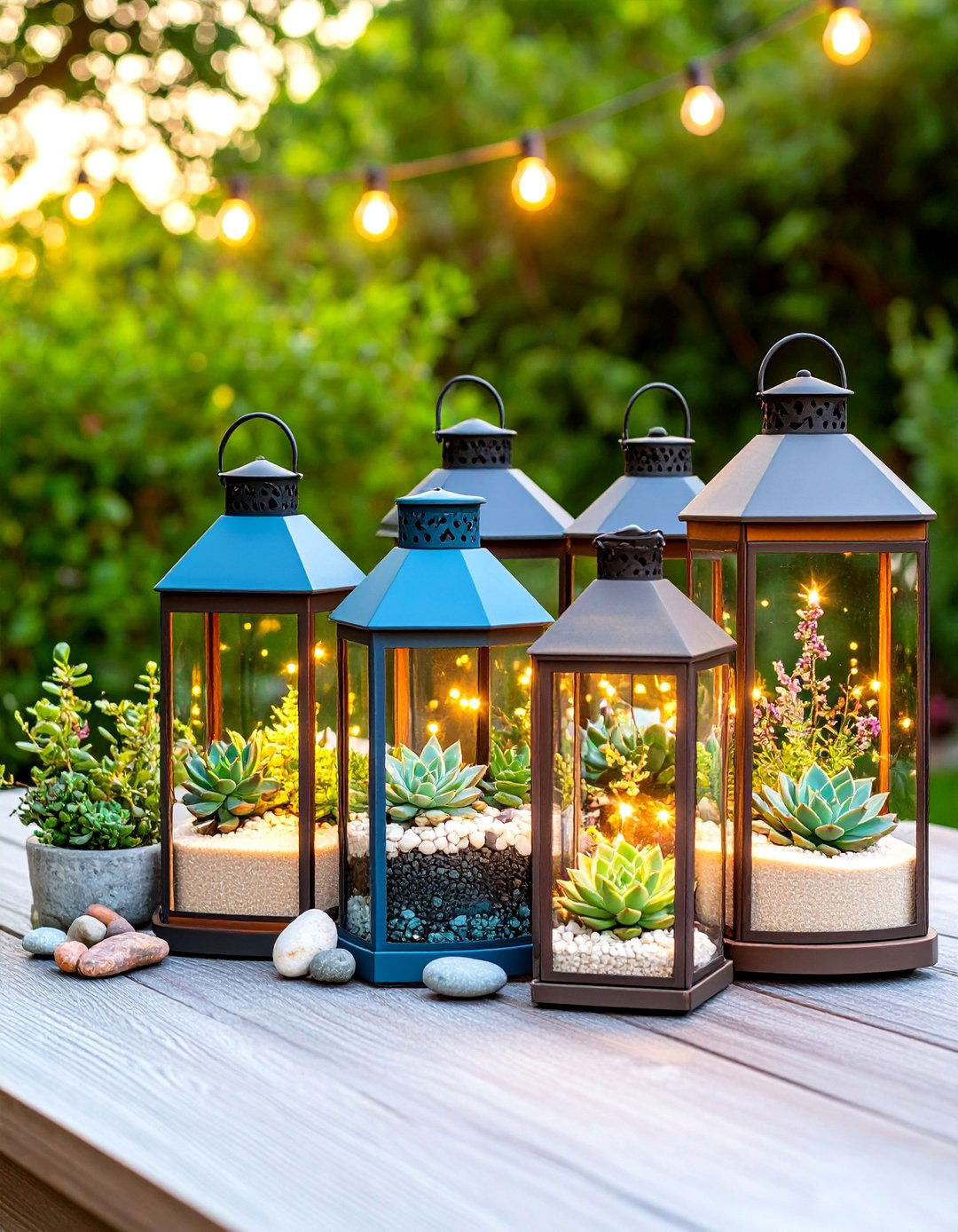 Terrarium Style Lanterns with Succulent Gardens - 24 Lantern Centerpiece Ideas
