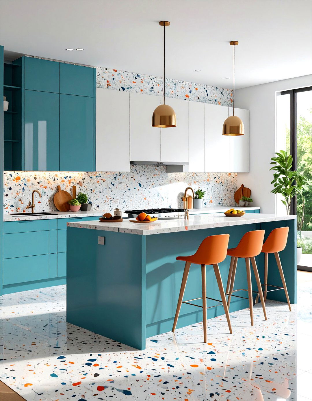 Terrazzo Backsplash Floor to Ceiling Design - 24 Terrazzo Kitchen Countertops
