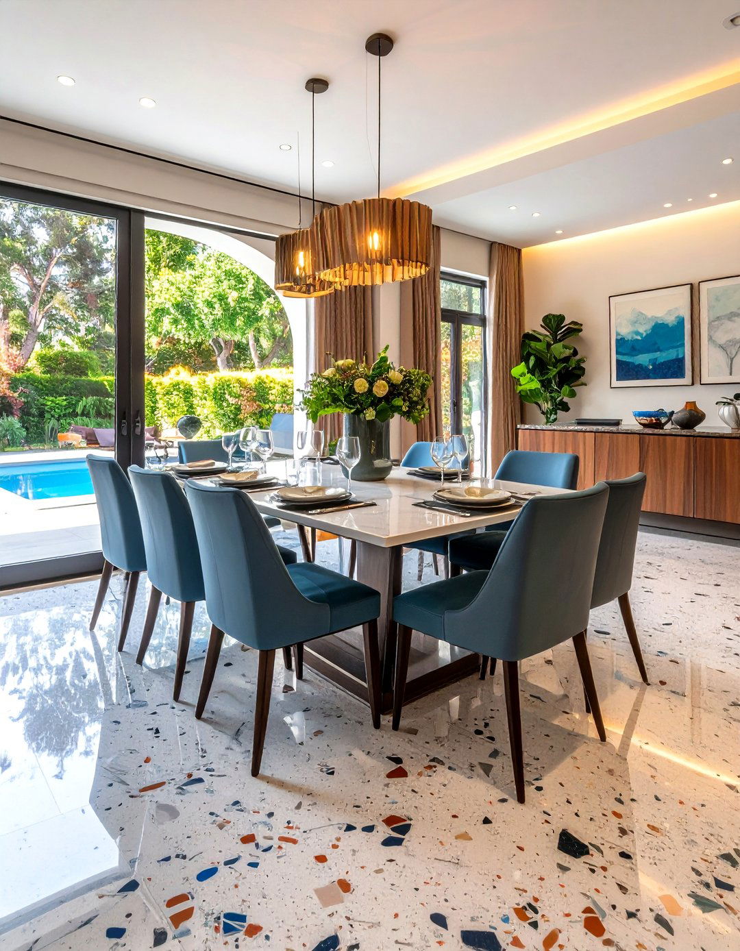 Terrazzo Floor Dining Room with Integrated Pattern - 24 Art Deco Dining Room Ideas