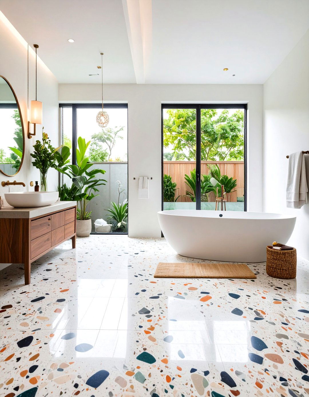 Terrazzo Flooring with Stone Aggregate Mix - 24 Stone Bathroom Ideas