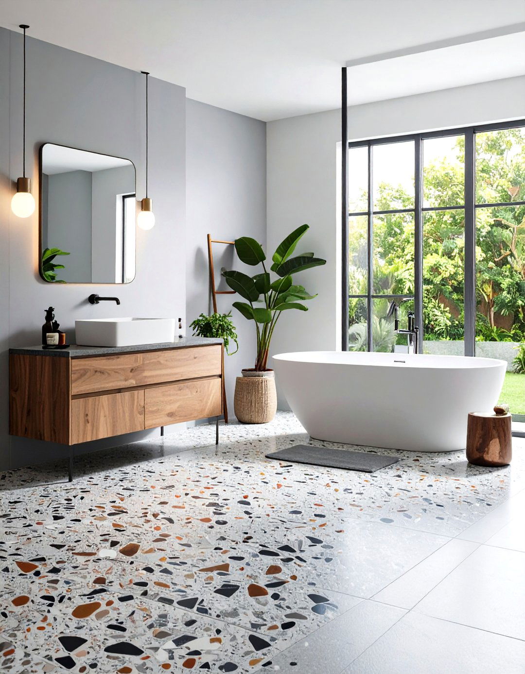 Terrazzo Gray Bathroom Flooring - 24 Gray Floor Bathroom Ideas