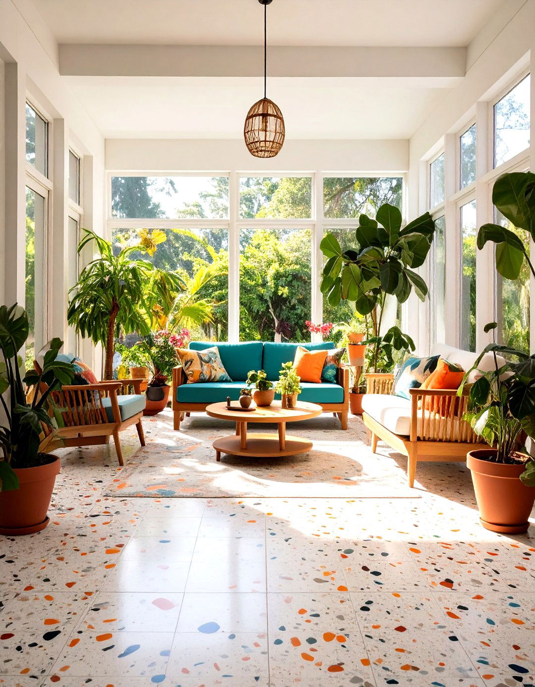 Terrazzo Look Porcelain Sunroom Tiles - 24 Sunroom Tile Floor Ideas