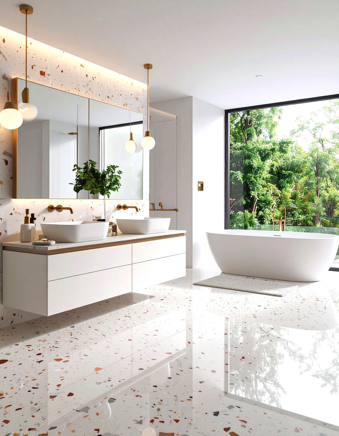 Terrazzo Statement Bathroom - 24 Beige and White Bathroom Ideas