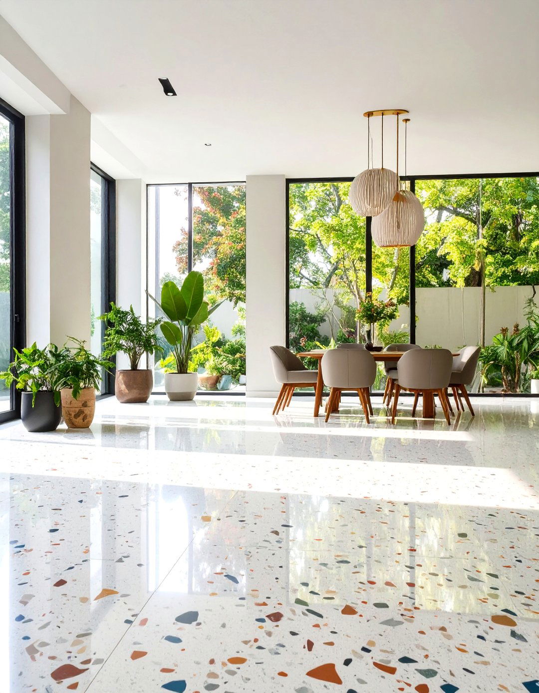 Terrazzo Style Concrete Floors with Decorative Aggregates - 24 Concrete Floor Design Ideas