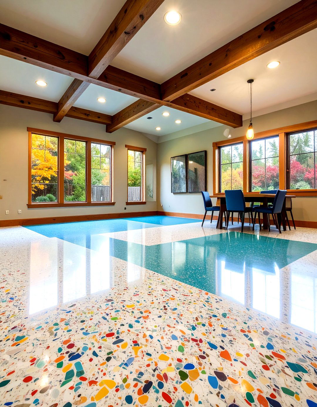 Terrazzo Style Flaked Epoxy Concrete Floor - 24 Indoor Concrete Floor Paint Ideas