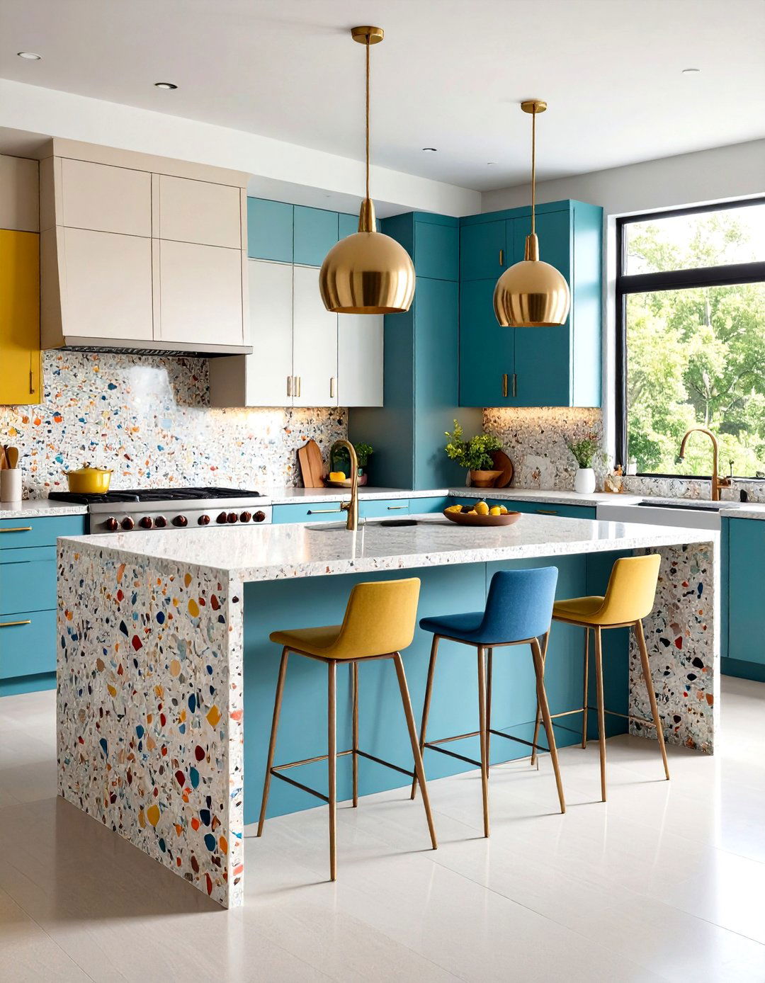 Terrazzo Waterfall Countertop Kitchen Concept - 24 Mid-century Modern Kitchen Ideas
