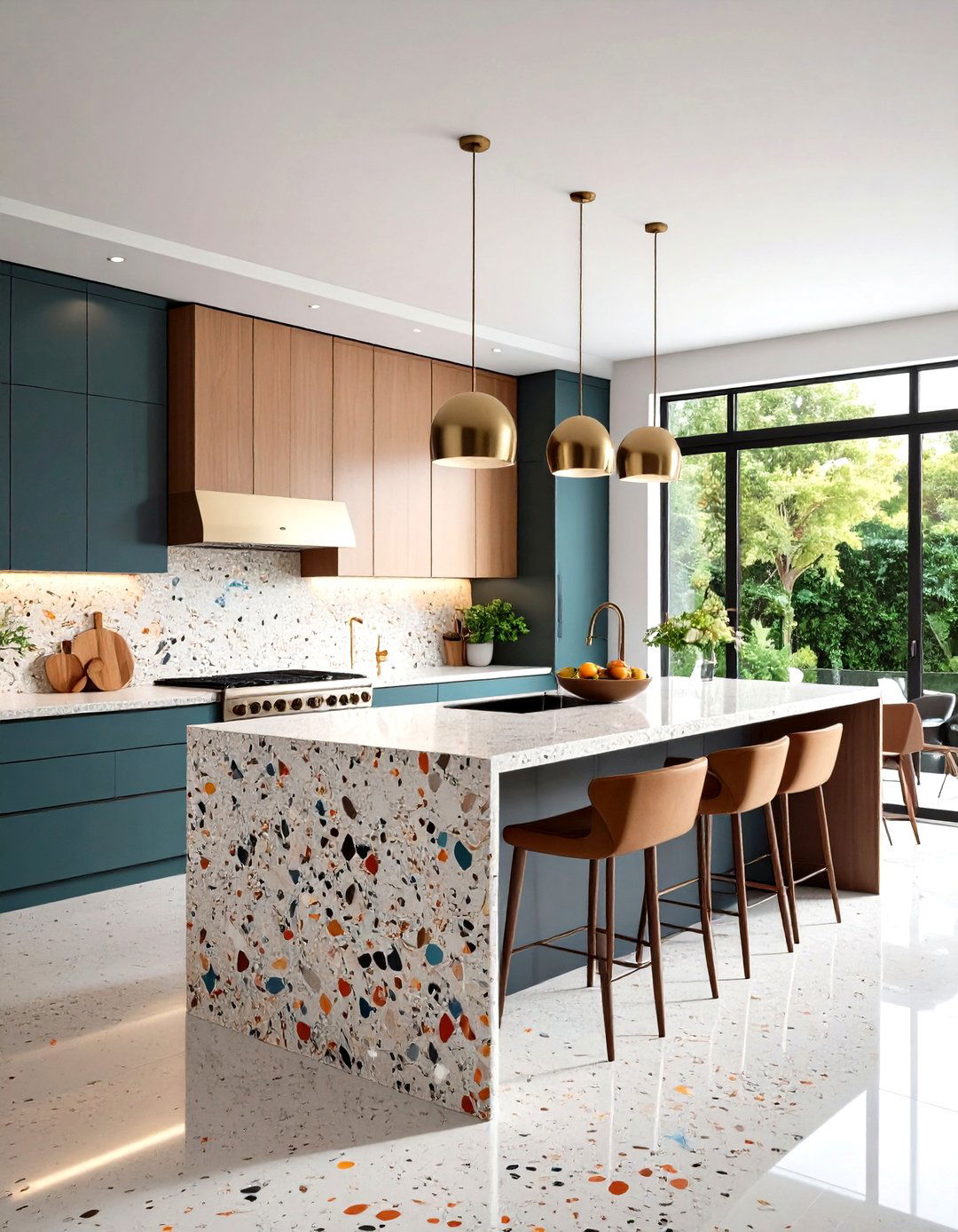 Terrazzo Waterfall Island Design - 24 Waterfall Kitchen Island Ideas