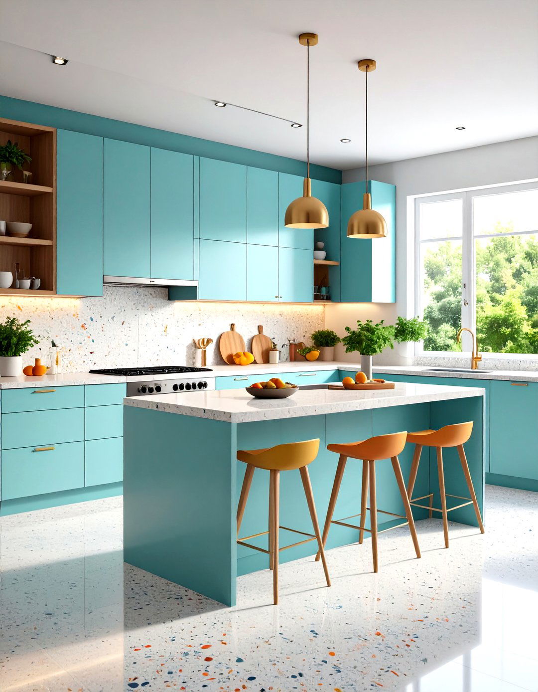 Terrazzo with Hidden Handle Cabinets - 24 Terrazzo Kitchen Countertops