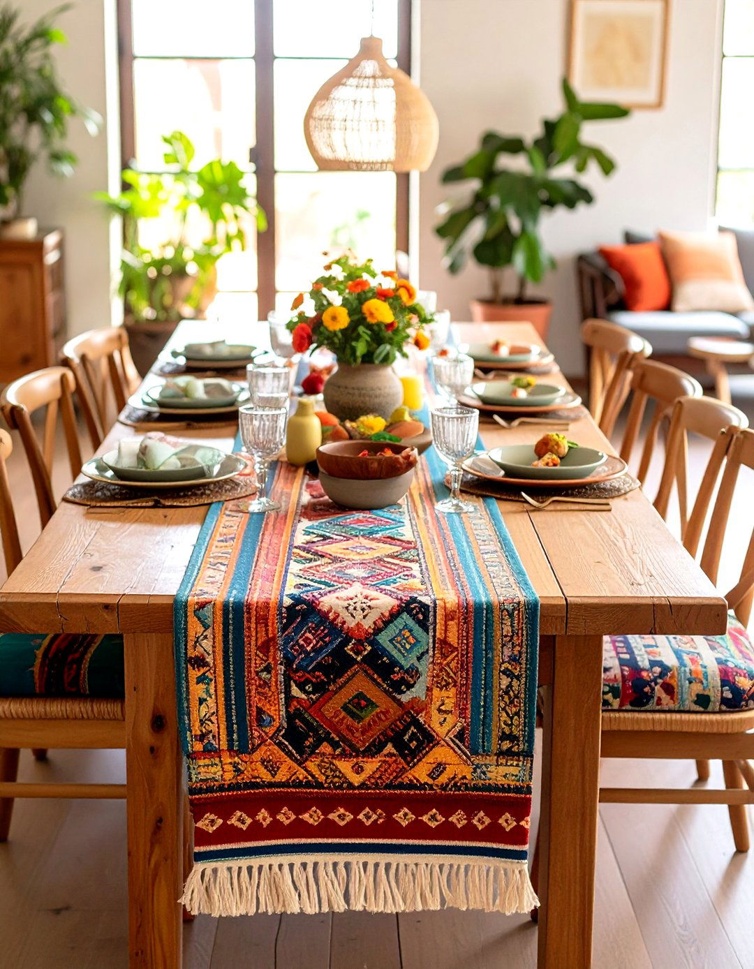 Textile Table Runners - 24 Boho Dining Room Ideas