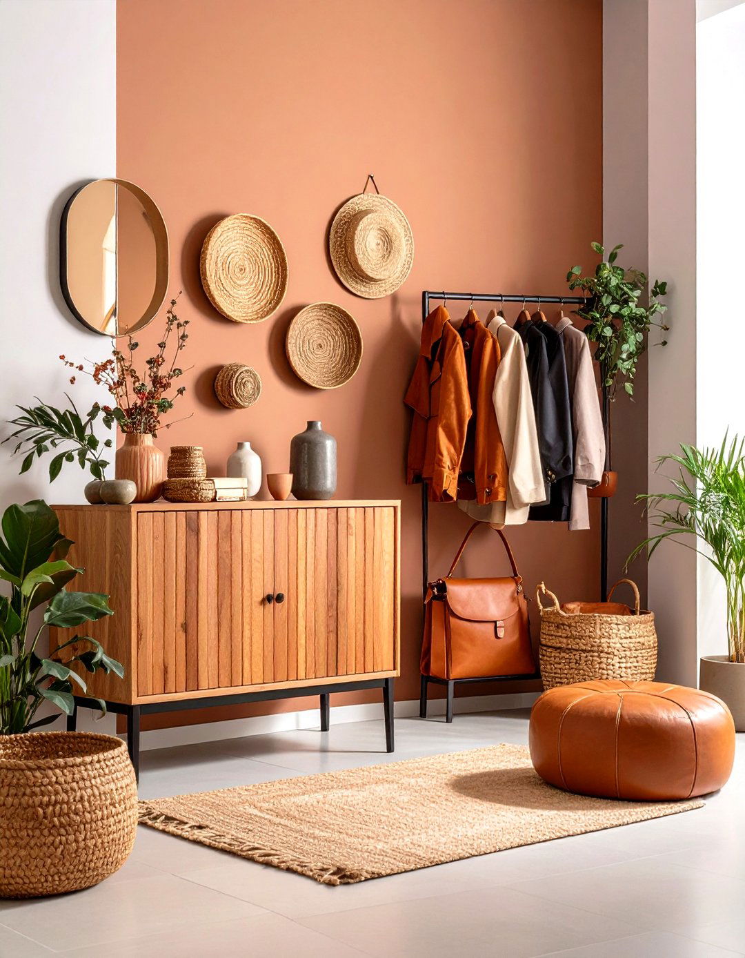 Textural Contrast Layering - 24 entryway table decor ideas