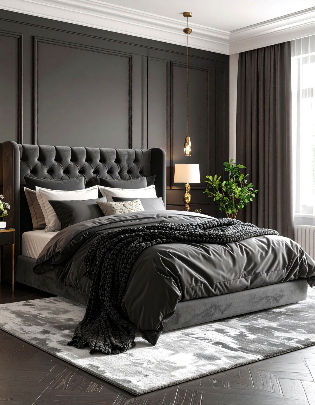 Textural Contrast Luxury Bedroom - 24 Black and White Bedroom Ideas