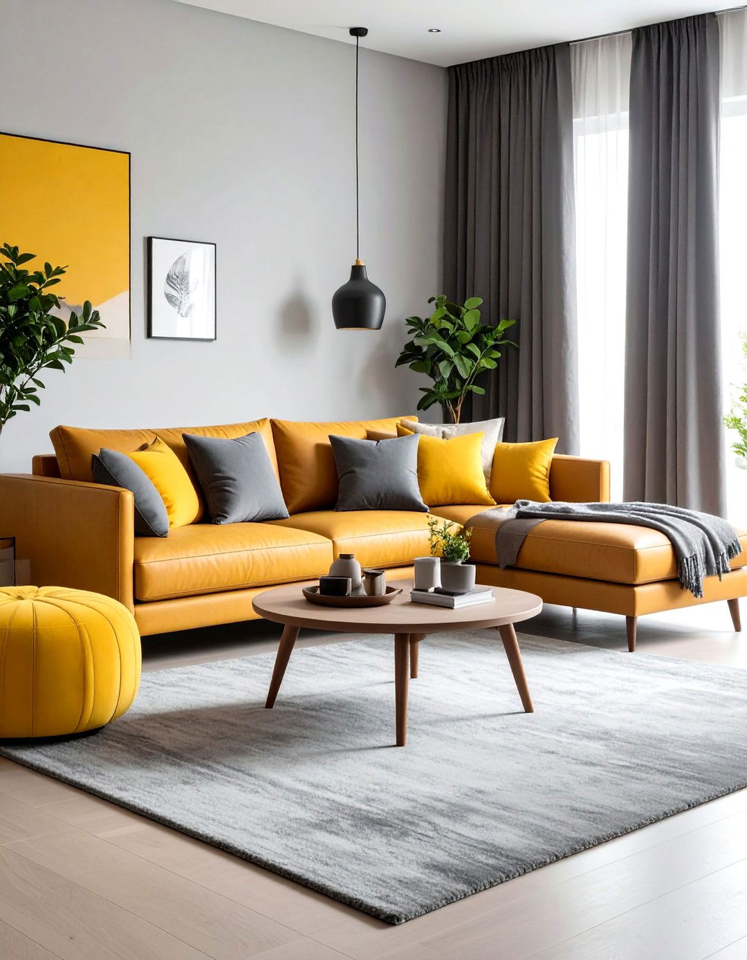 Textural Contrasts in Grey and Yellow Fabrics - 24 Grey and Yellow Living Room Ideas