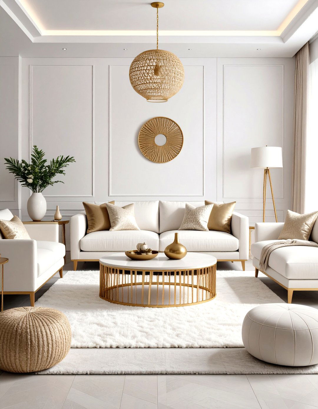 Textural Layers White Gold Living Room - 24 White and Gold Living Room Ideas