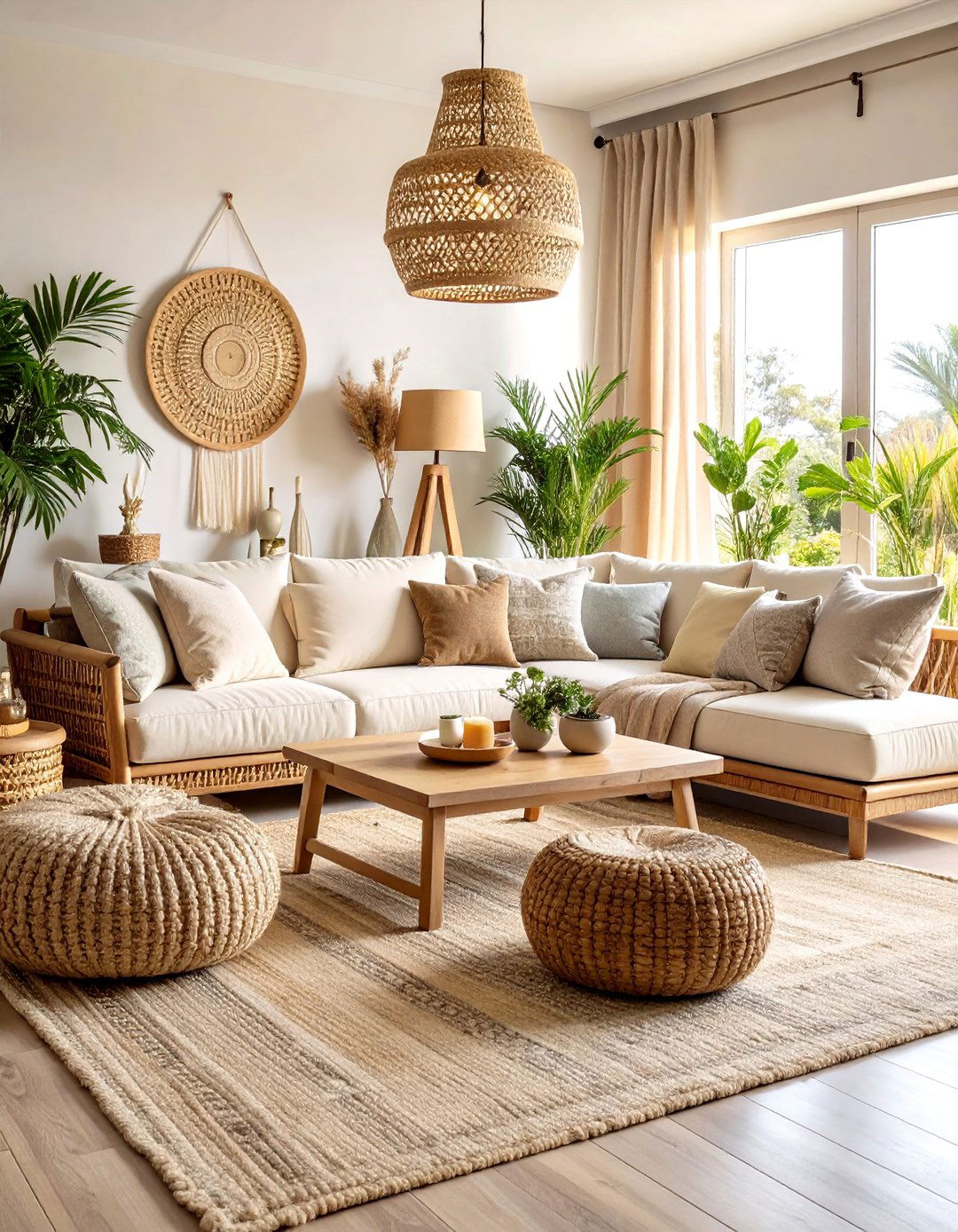 Textural Neutrals Foundation - 24 Colorful Boho Living Room Ideas