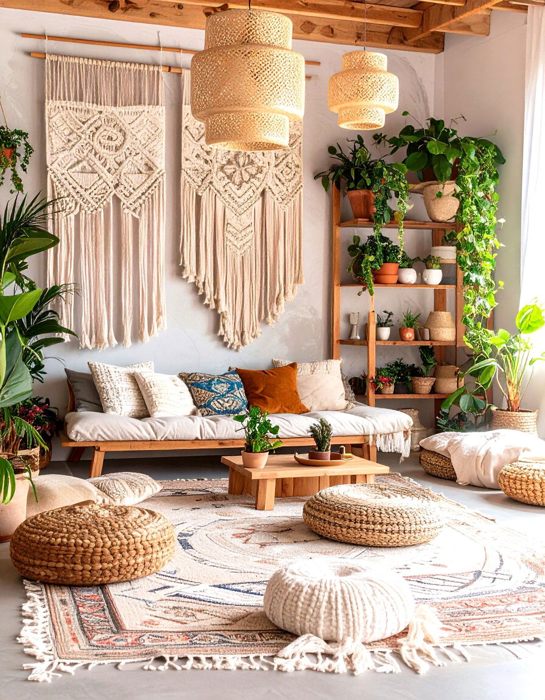 Textural Wall Hanging Meditation Den - 24 Boho Meditation Room Ideas