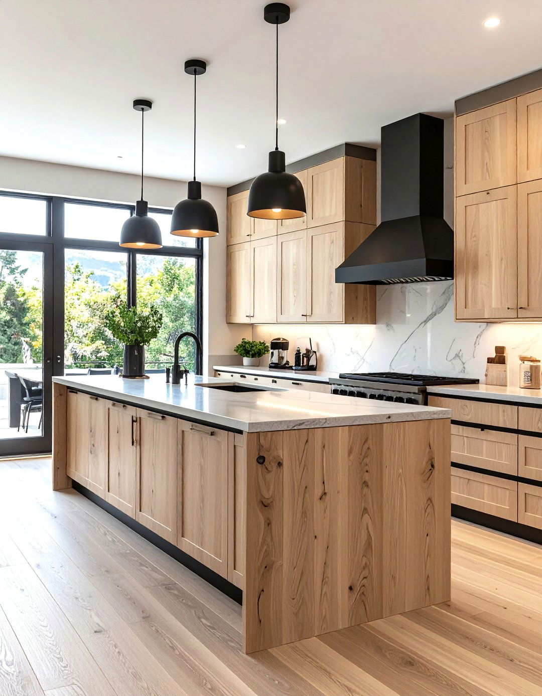 Textured Beige Wood and Black Metal Kitchen - 24 black and beige kitchen ideas