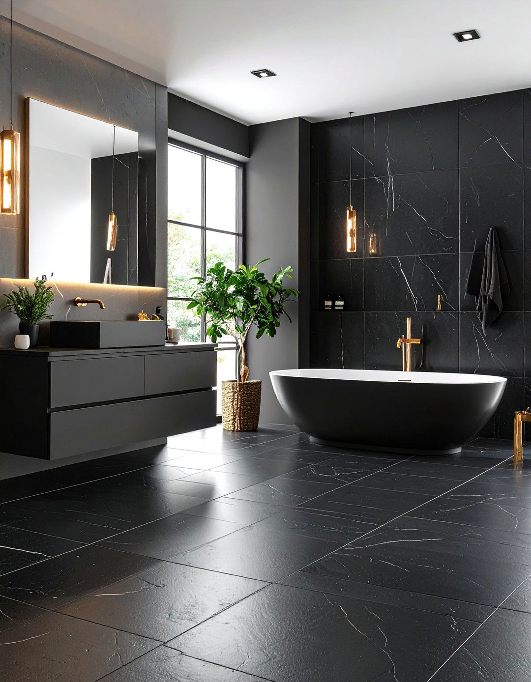 Textured Black Bathroom Floor Tiles - 24 Black Floor Bathroom Ideas