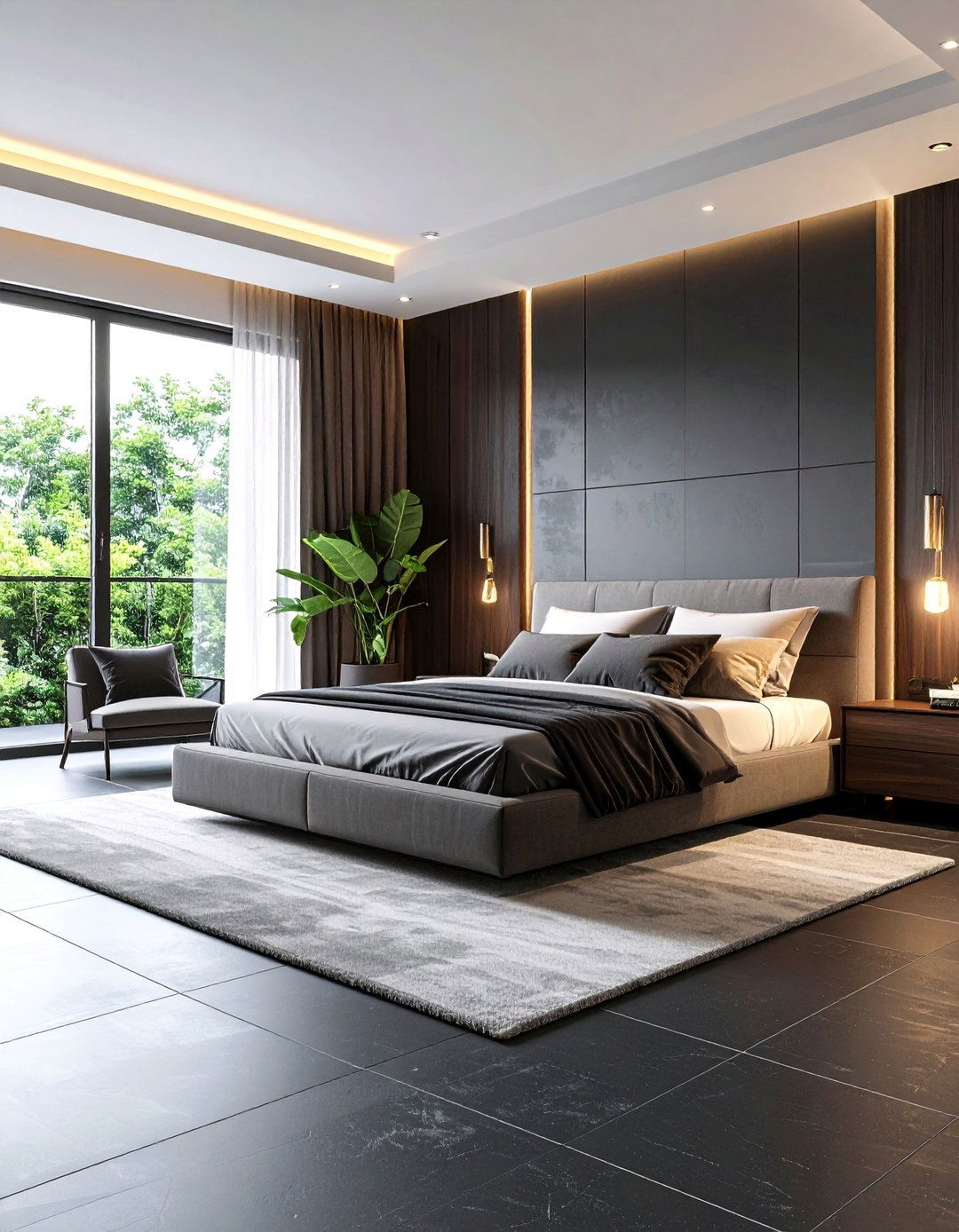 Textured Black Ceramic Bedroom Tile - 24 Black Floor Bedroom Ideas