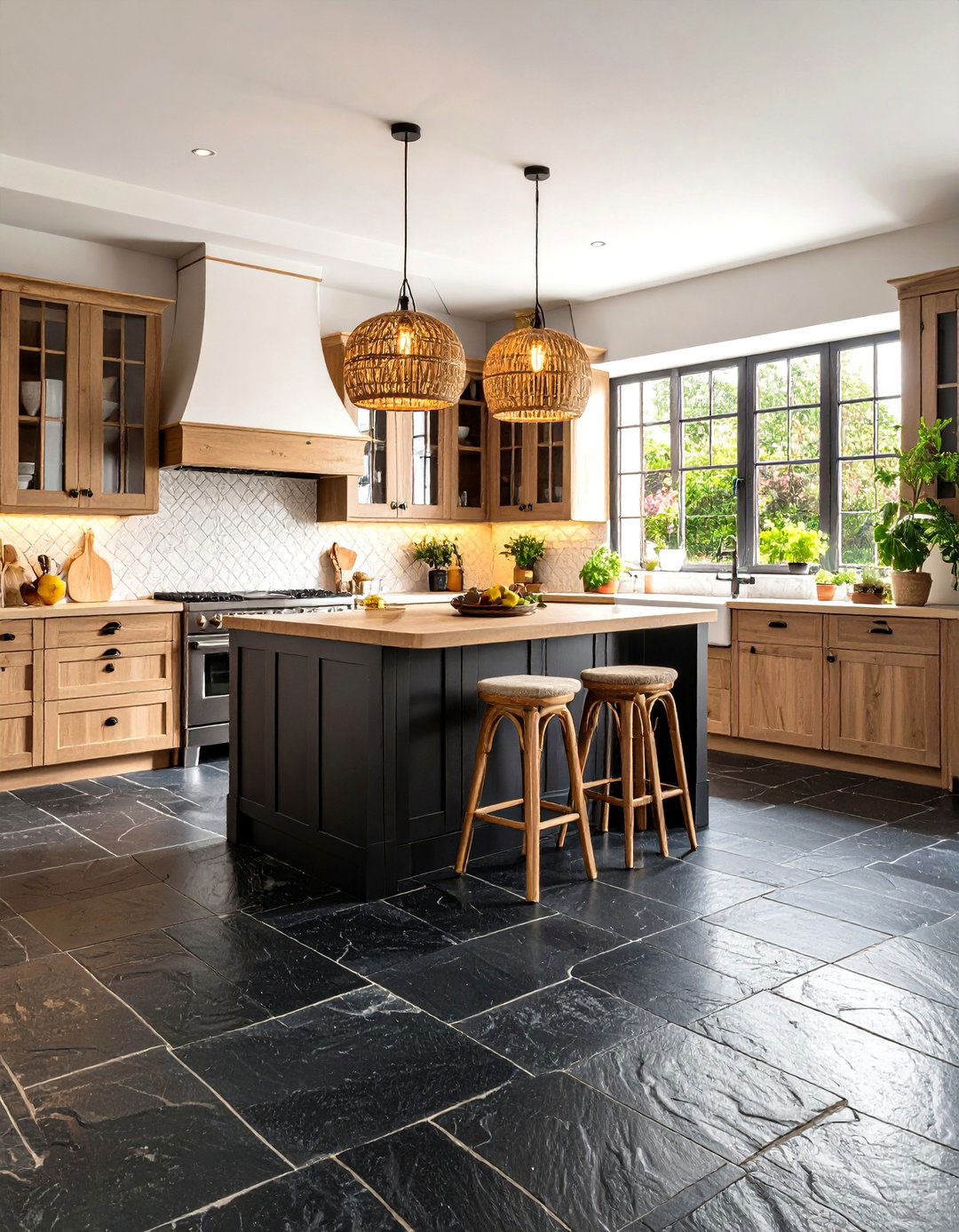 Textured Black Stone Floor - 24 Black Floor Kitchen Ideas