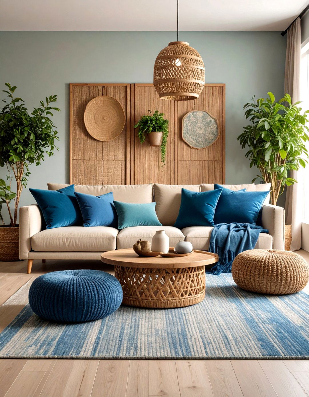 Textured Blue and Beige Living Room - 24 blue and beige living room ideas