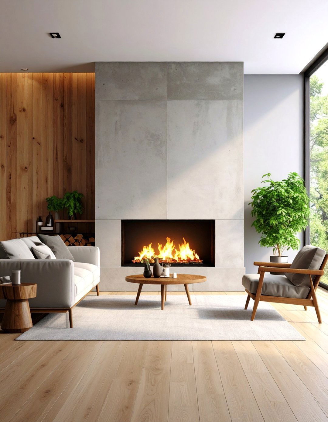 Textured Board Formed Concrete Fireplace - 24 Concrete Fireplace Ideas