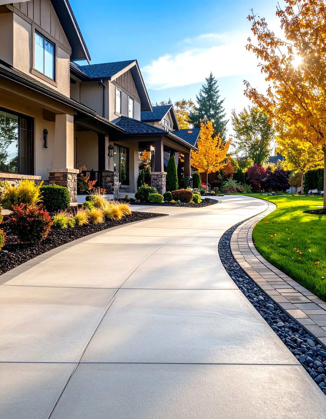 Textured Broom Finish Concrete Driveway - 24 Concrete Driveway Ideas