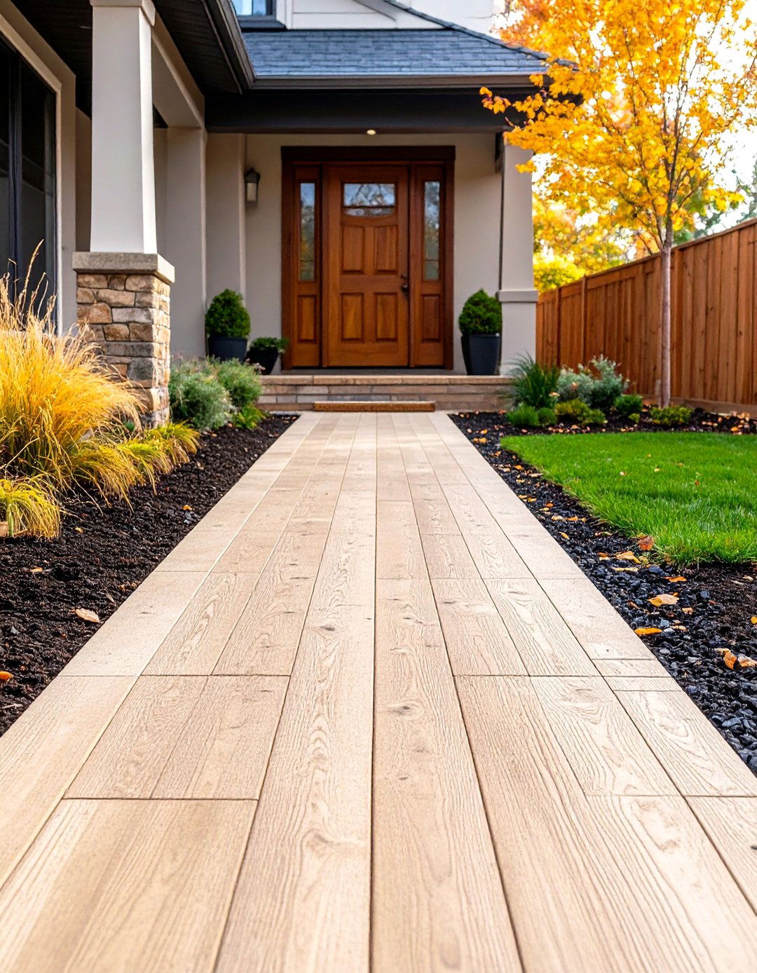 Textured Broom Finish Walkway - 24 Concrete Walkway Ideas