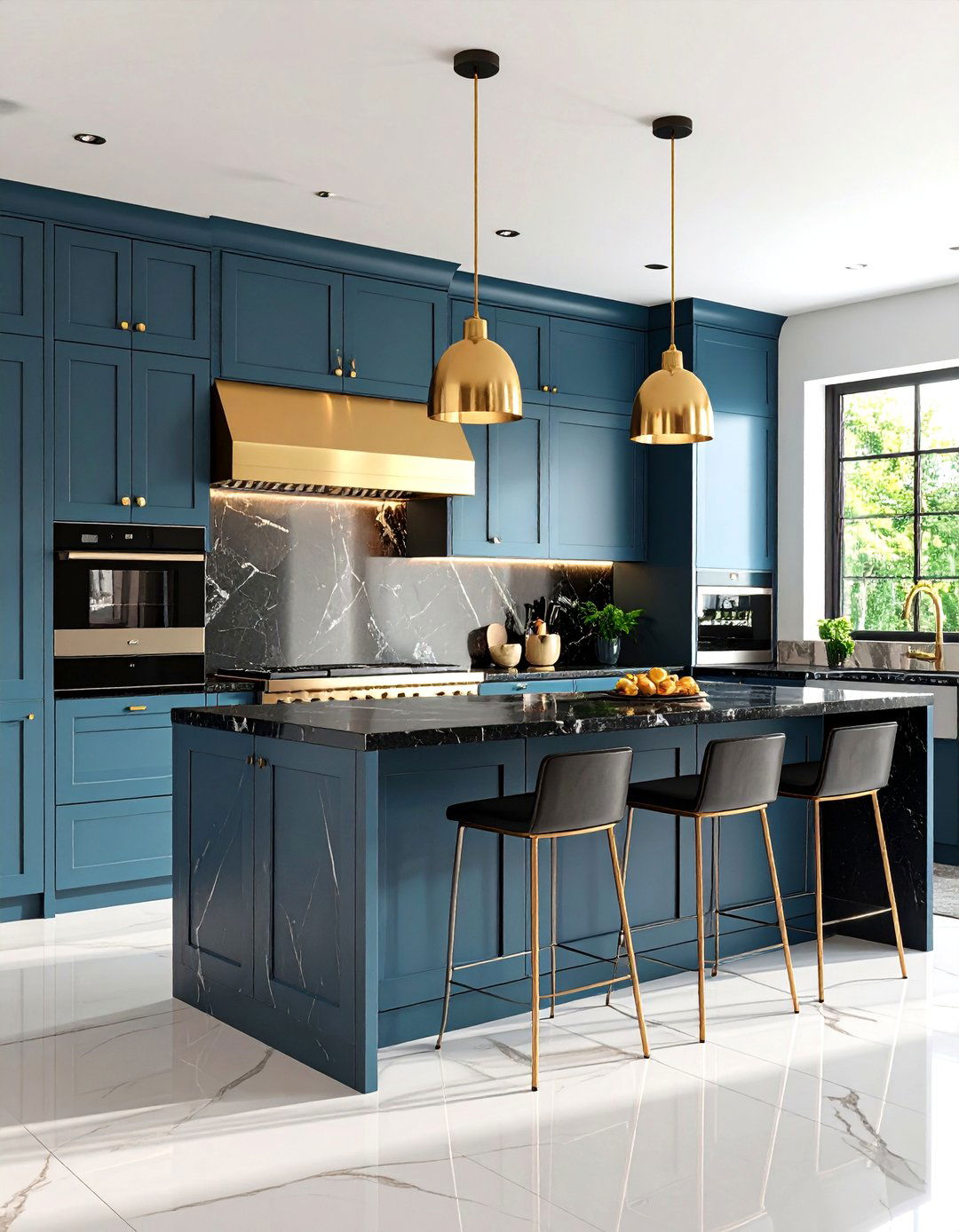 Textured Cabinet Fronts with Metallic Accents - 24 black white and gold kitchen ideas