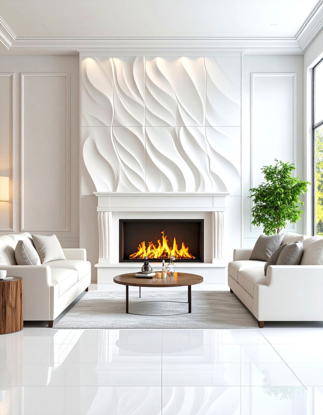 Textured D Ceramic Wave Pattern - 24 Fireplace Backsplash Ideas