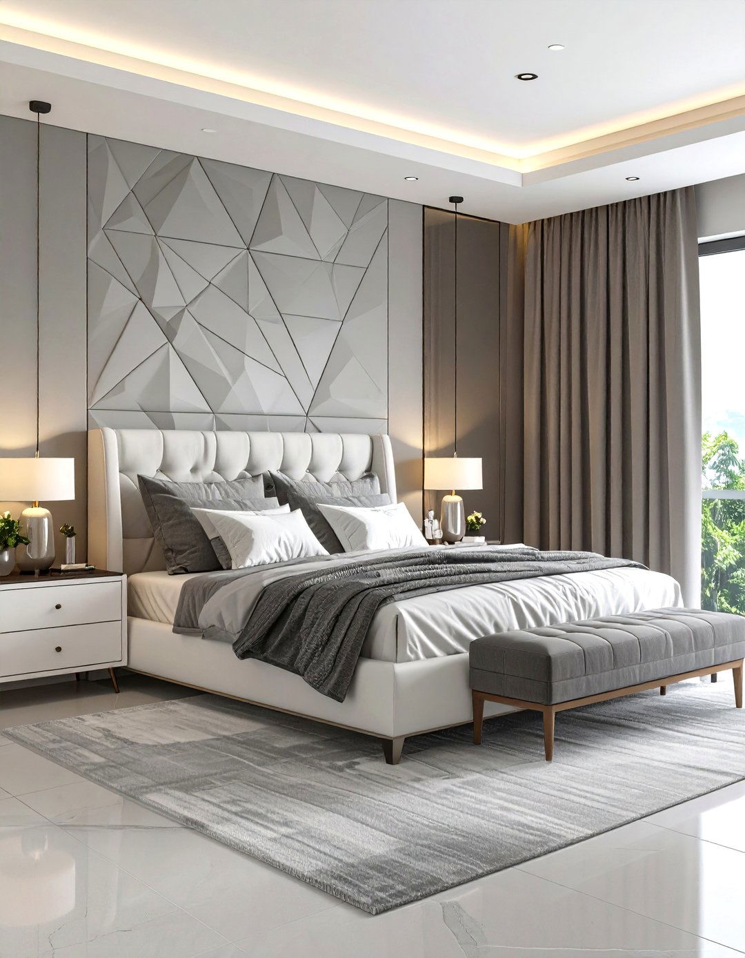 Textured Grey Wallpaper Accent Designs - 24 Grey and White Bedroom Ideas