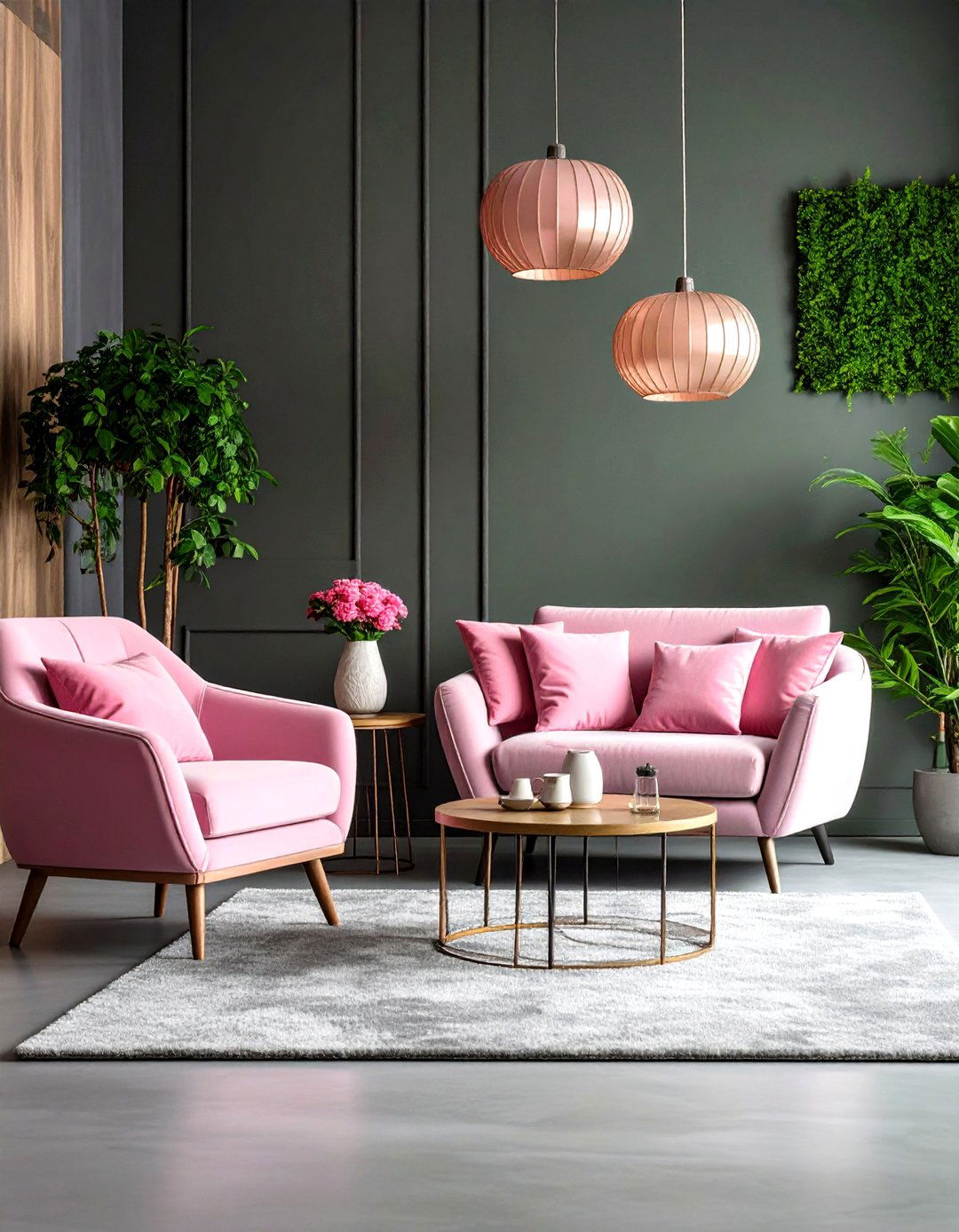 Textured Grey Walls with Hot Pink Accessories - 24 Pink and Grey Living Room Ideas