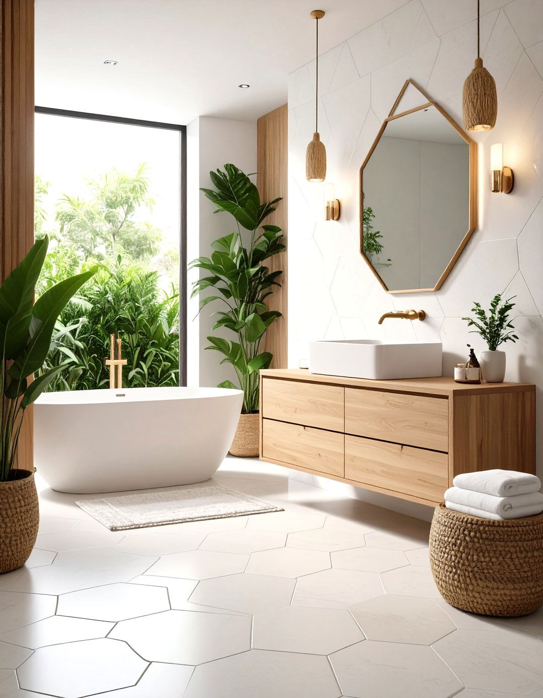 Textured Hexagon Floor Tiles for Spa Bathrooms - 24 Bathrooms With Hexagon Tile Floors