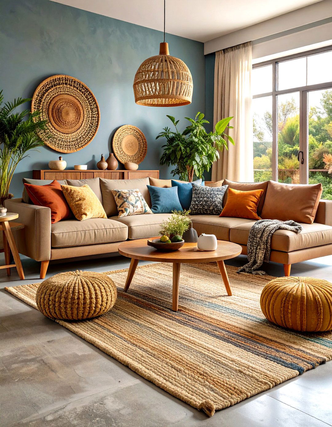 Textured Layering Living Room - 24 Organic Modern Living Room Design Ideas