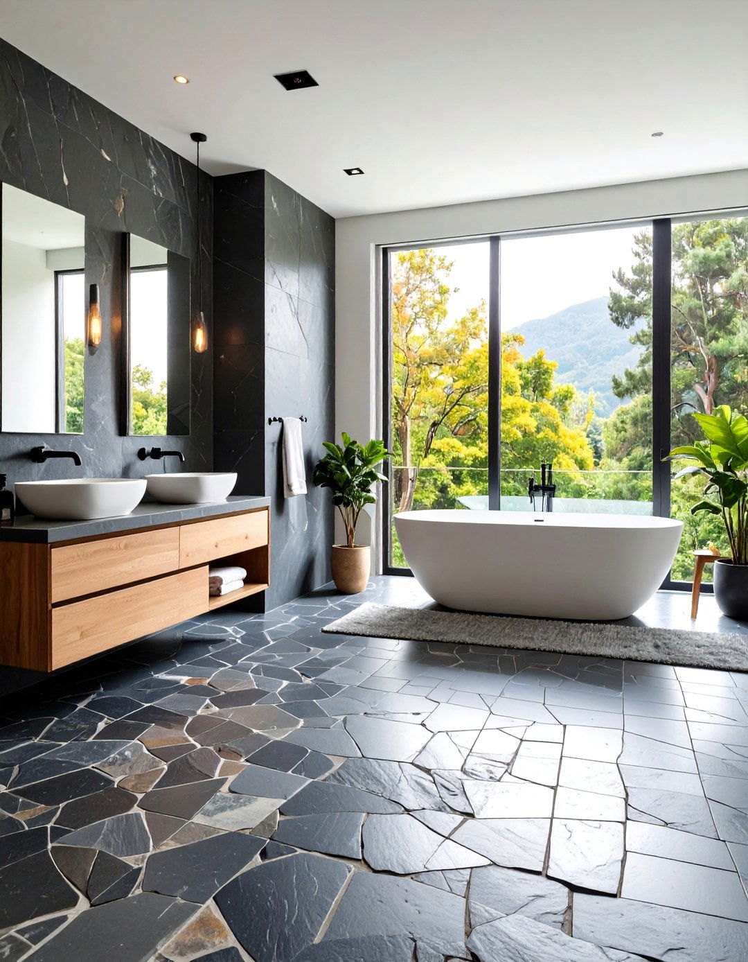 Textured Natural Slate Mosaic Floors - 24 Bathroom Mosaic Floor Tile Ideas