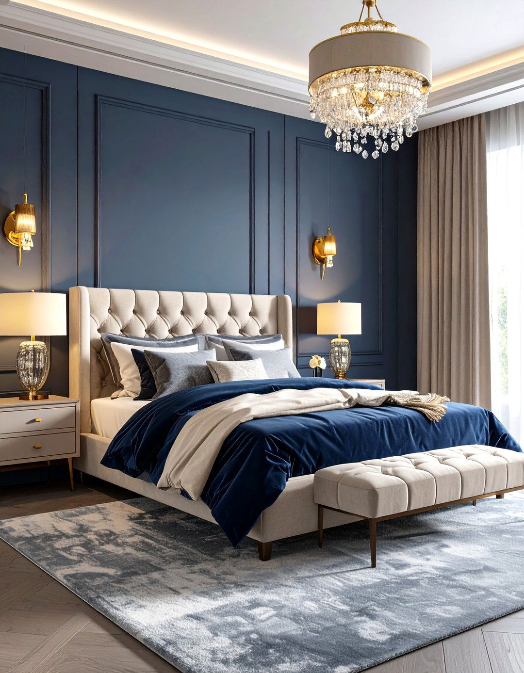 Textured Navy and Grey Wallpaper Bedroom - 24 Navy Blue and Grey Bedroom Ideas