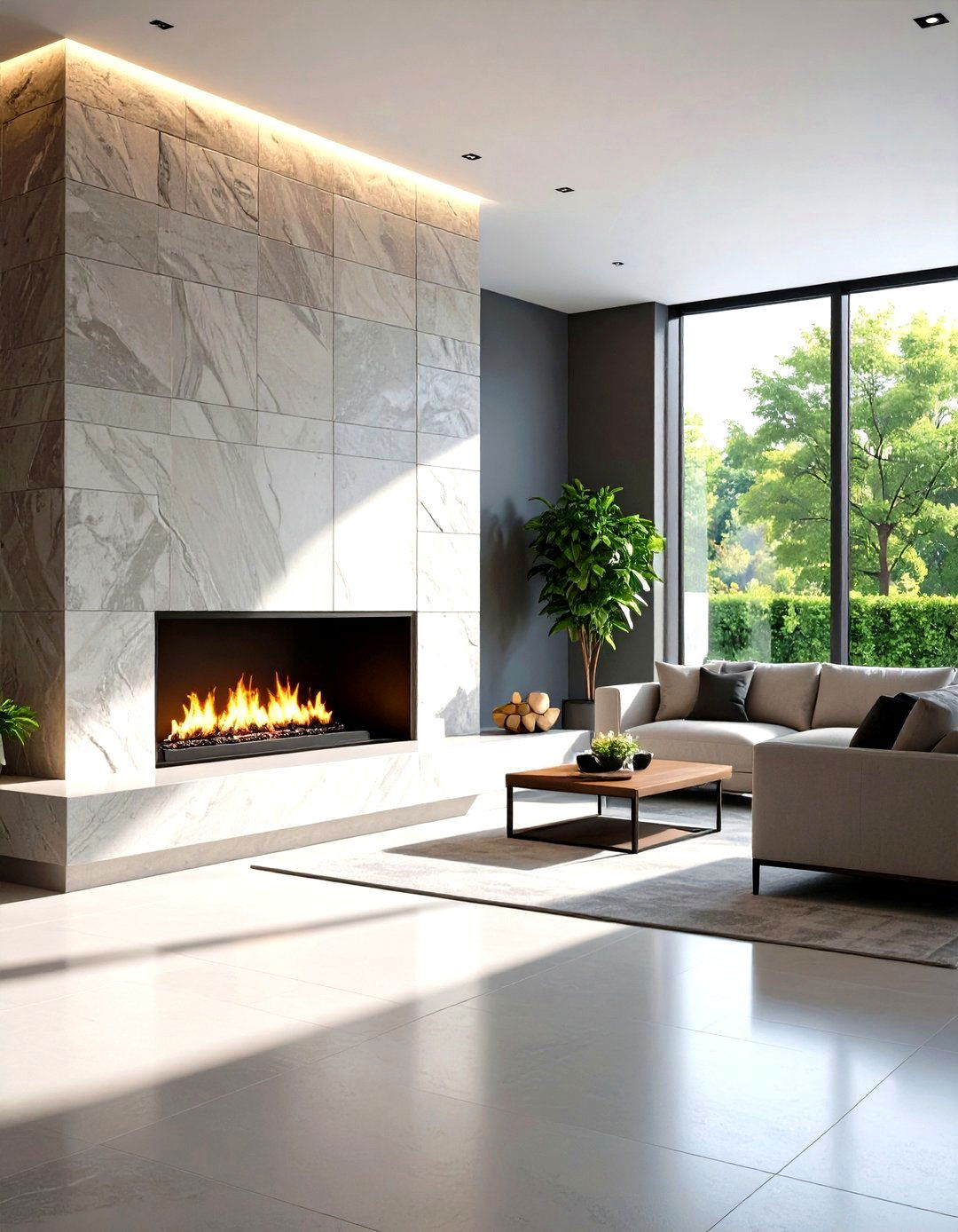 Textured Split Face Stone Design - 24 Floor-to-Ceiling Stone Fireplace Ideas