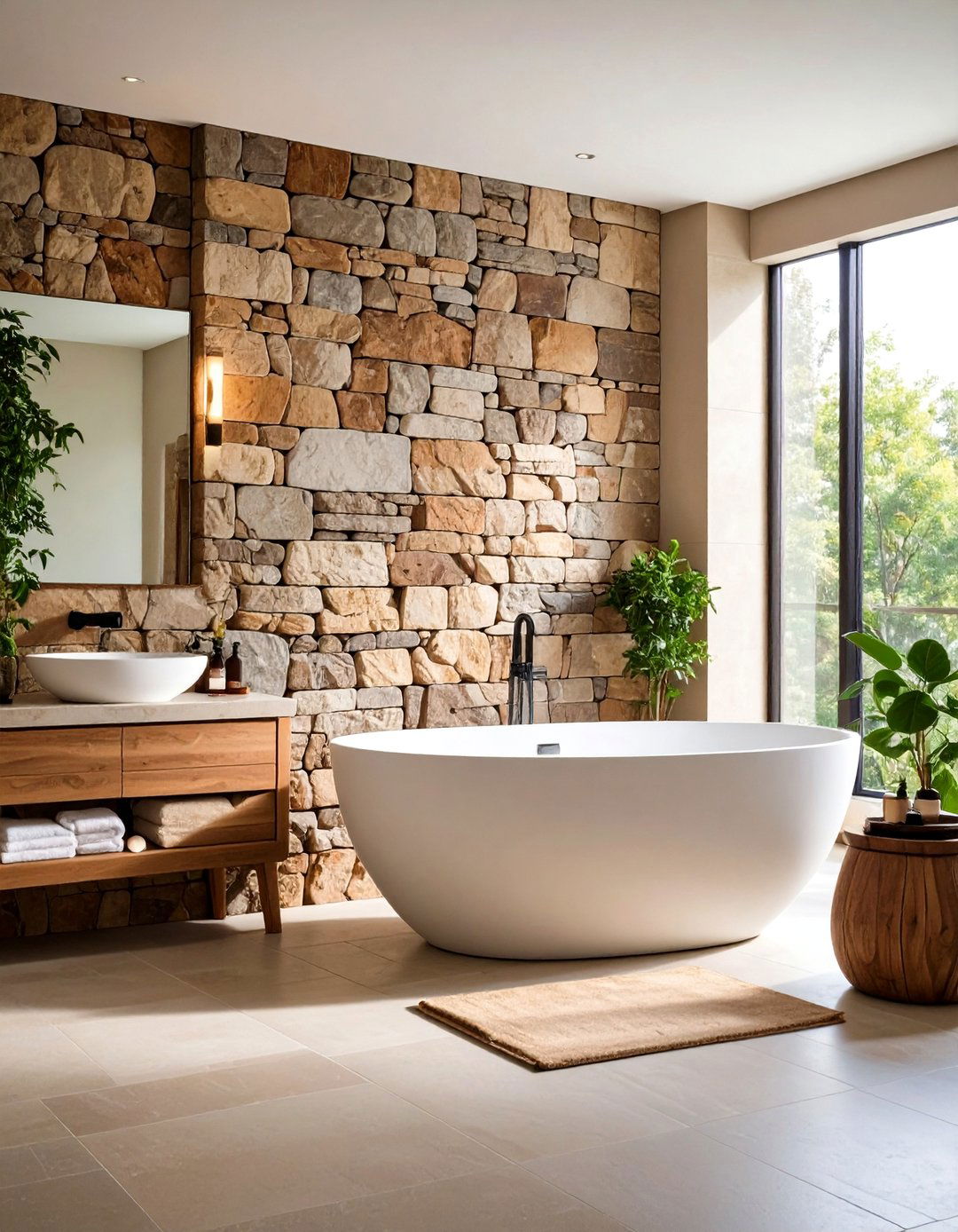 Textured Stone Bathroom Accent Wall - 24 Bathroom Accent Wall Ideas