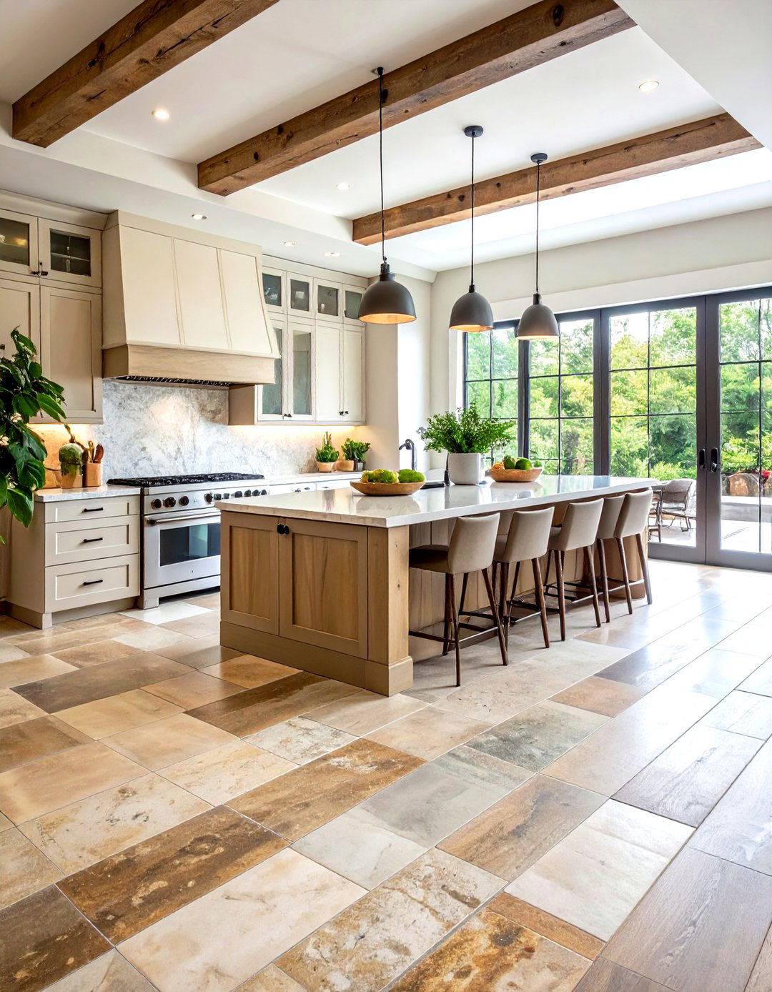 Textured Stone Look Porcelain Kitchen Flooring - 24 Kitchen Floor Ideas