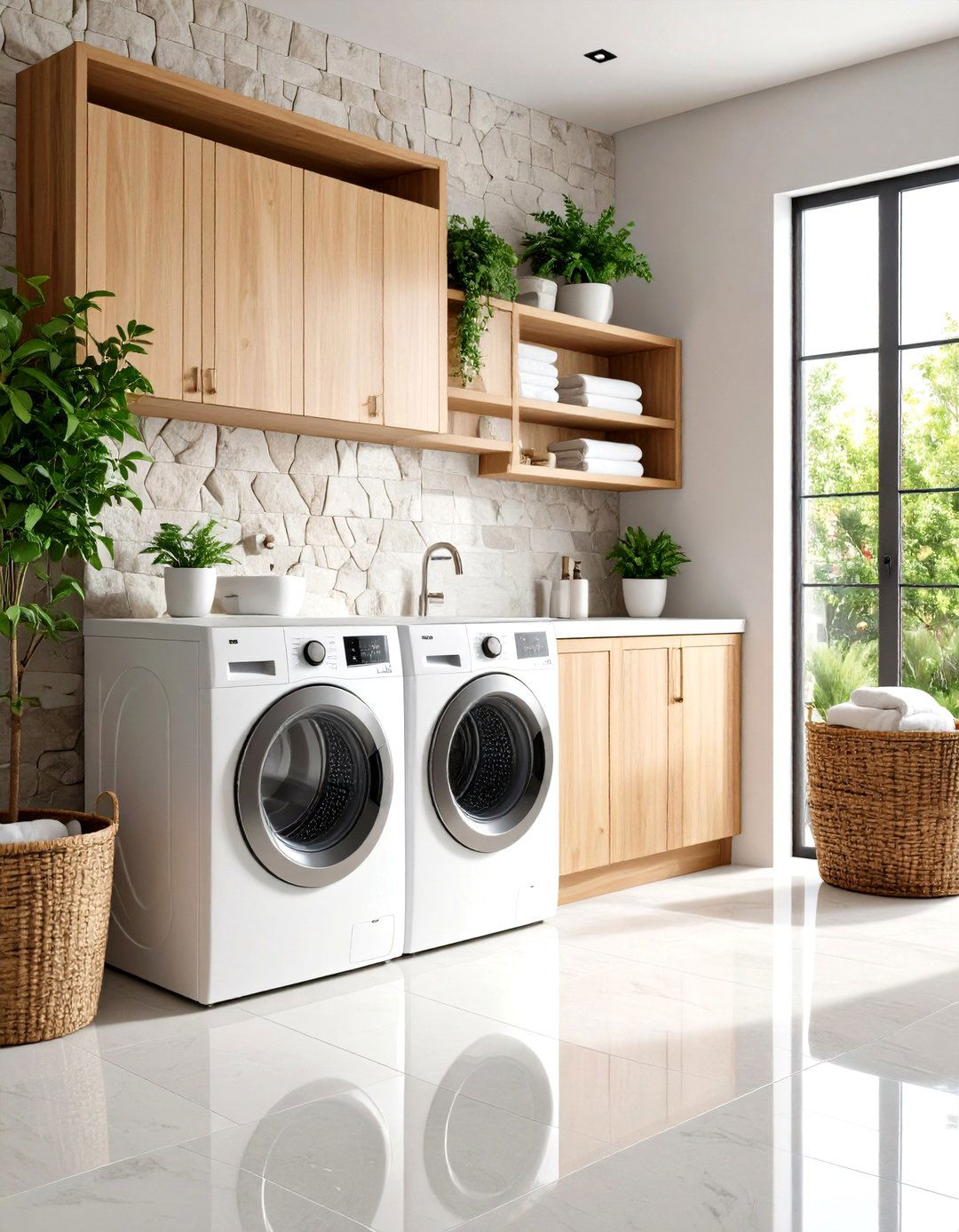Textured Stone Look Surfaces - 24 Laundry Room Tile Ideas