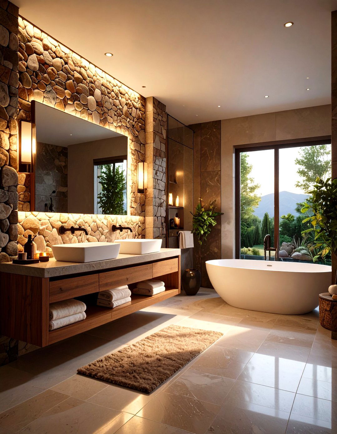Textured Stone Mosaic Feature Wall - 24 Zen Bathroom Ideas