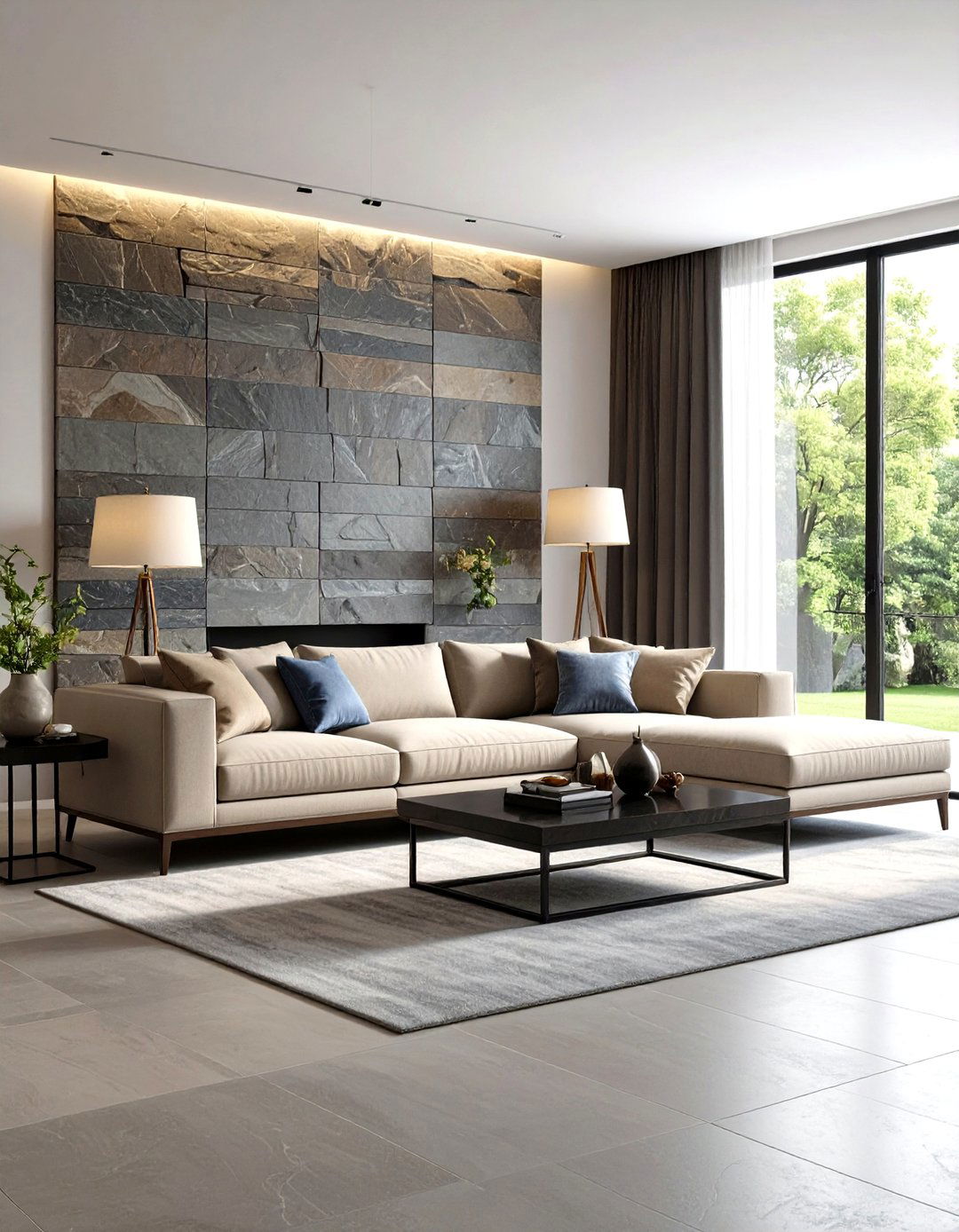Textured Stone Panel Accent Treatment - 24 Half Wall Paneling Ideas