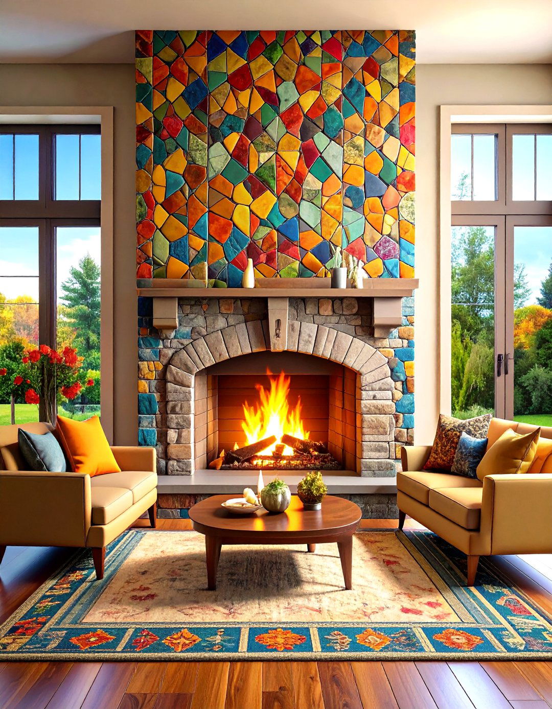 Textured Tile Mosaic Floor to Ceiling Wall - 24 Floor to Ceiling Fireplace Ideas