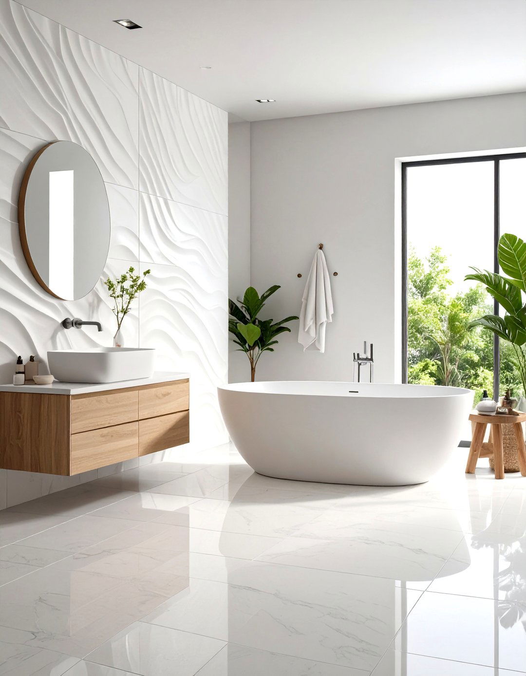 Textured White Ceramic Wall Tiles - 24 White Tile Bathroom Ideas