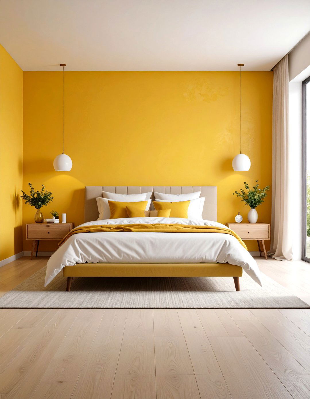 Textured Yellow Wall Bedroom Design - 24 Yellow Bedroom Ideas