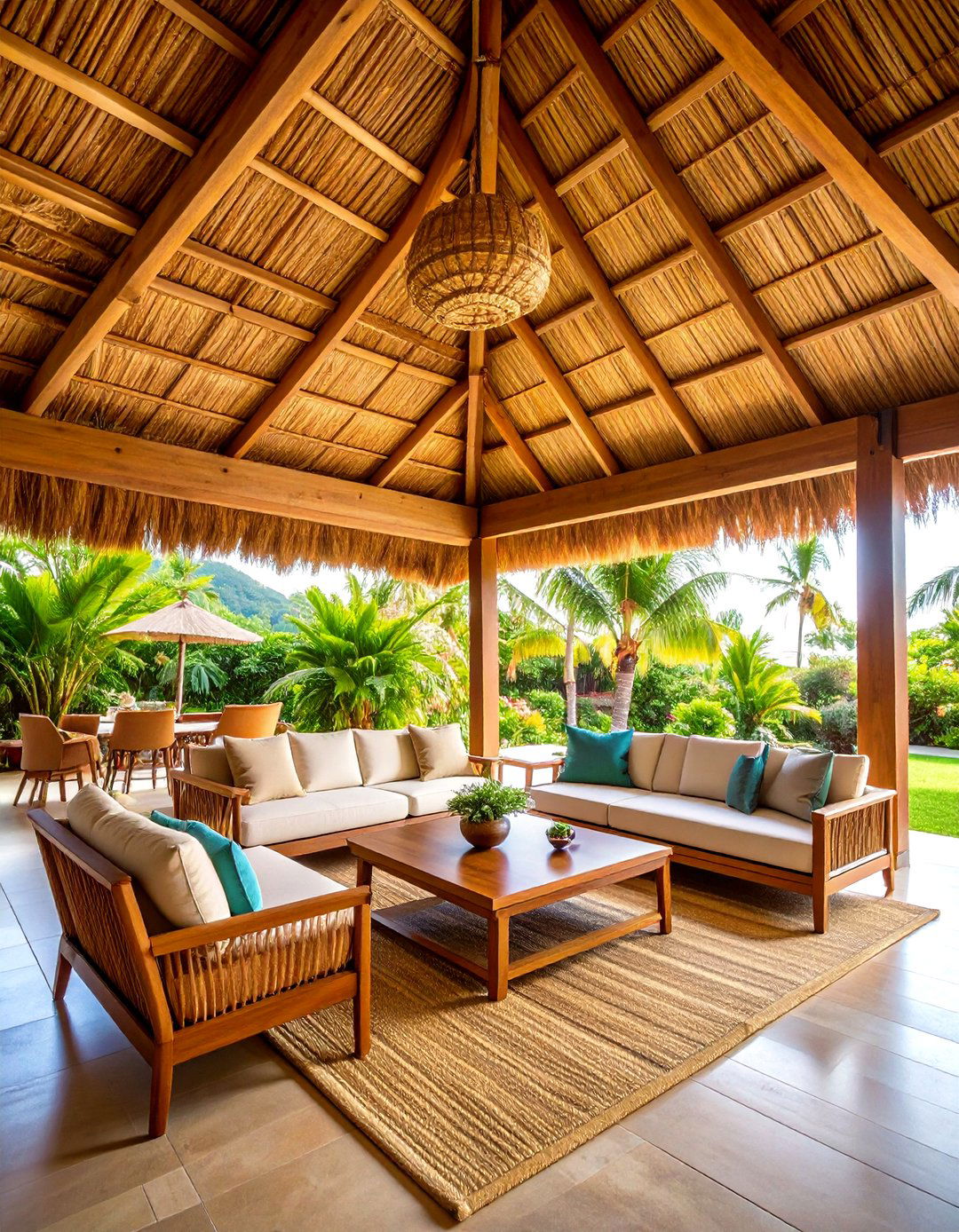 Thatched Palm Fiber Tropical Ceiling - 24 patio ceiling ideas