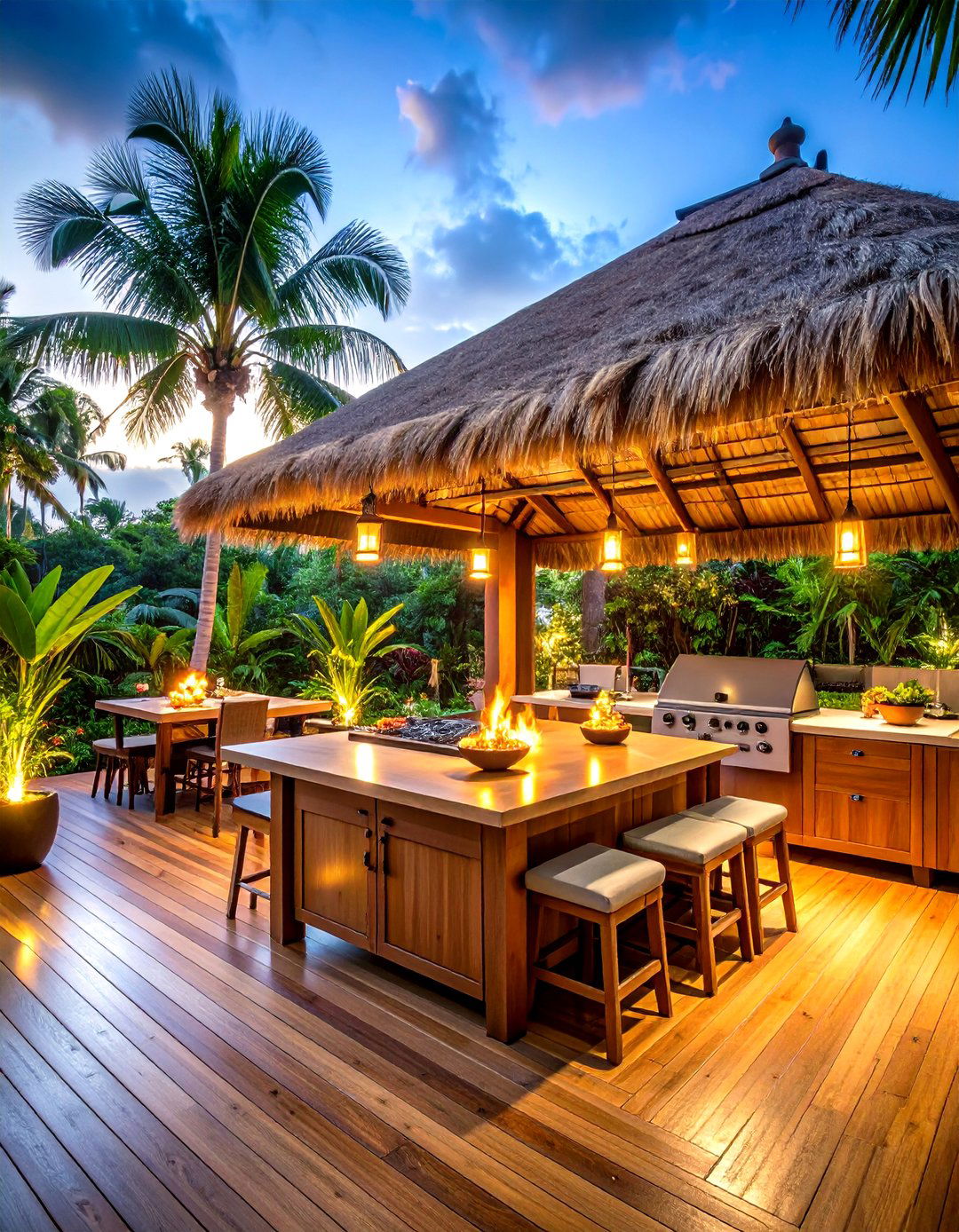 Thatched Roof Tropical Island Style - 24 Rustic Outdoor Kitchen Ideas