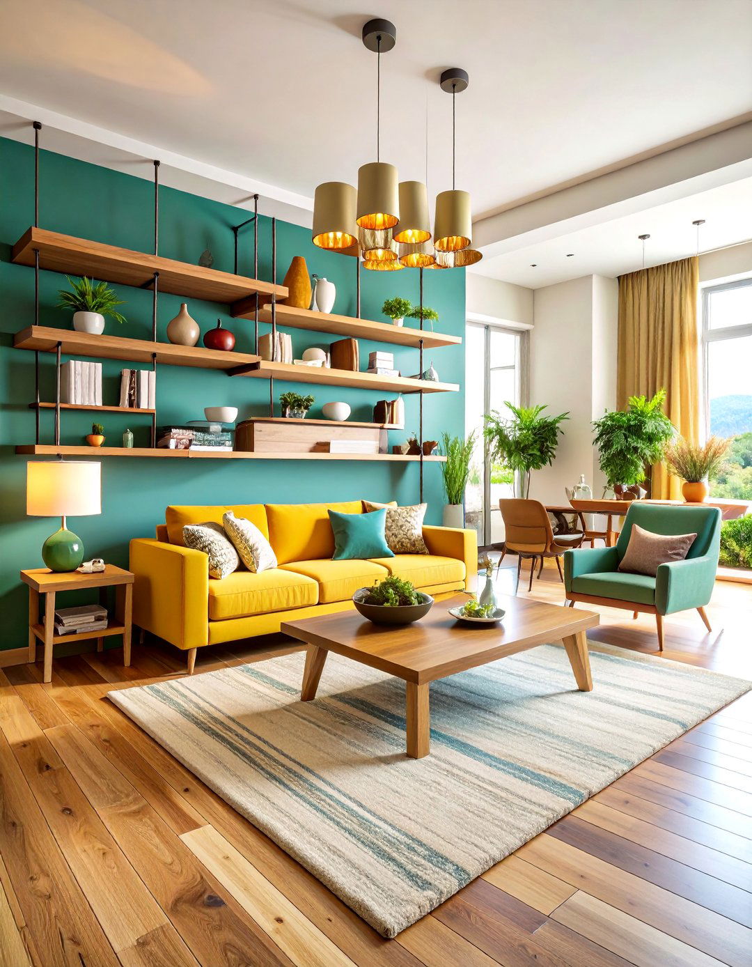 Thick Slab Wood Floating Shelves with Steel Rod Support - 24 Fireplace Floating Shelves Design Ideas