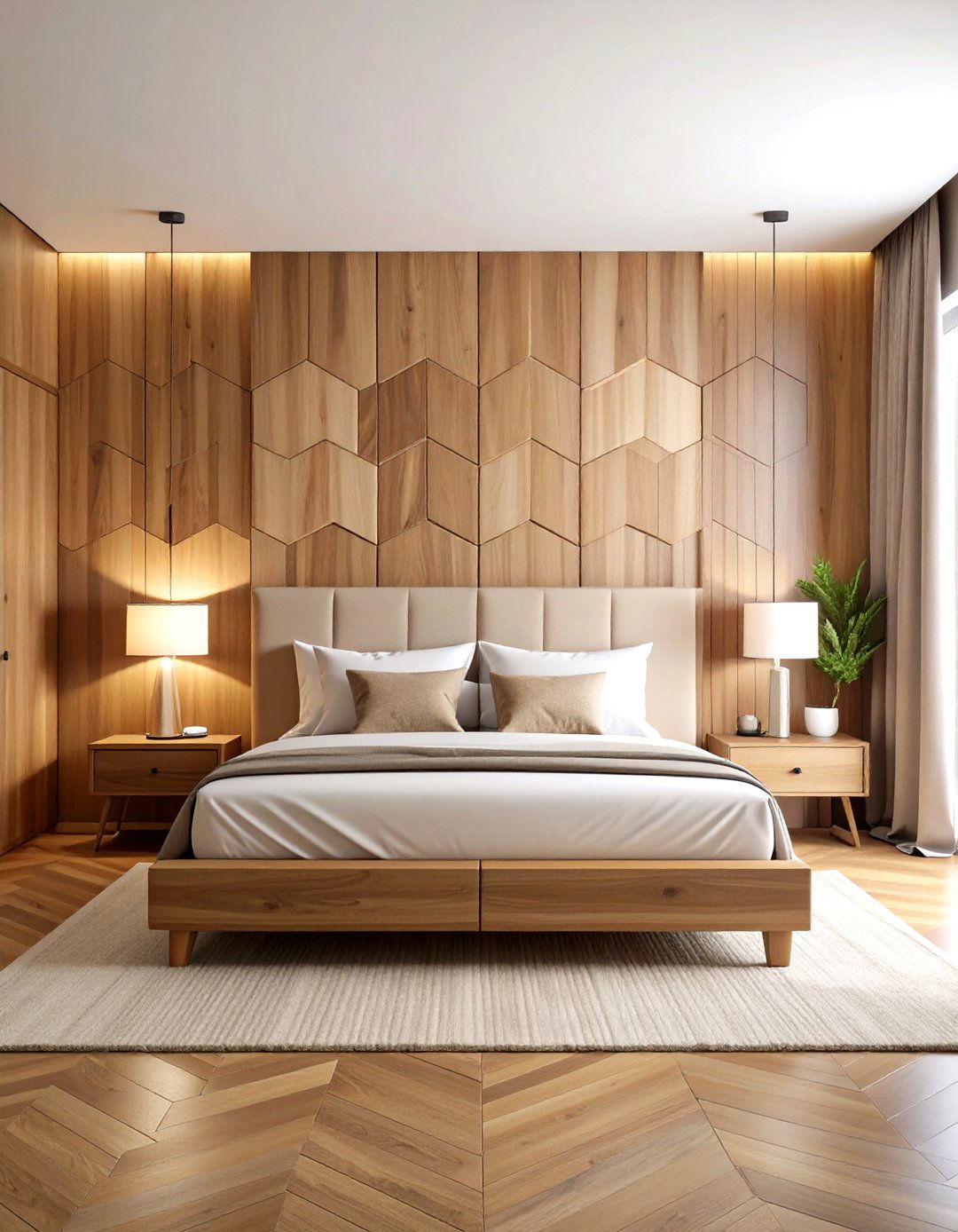 Three Dimensional Wood Panel Accent Wall - 24 Bedroom Accent Wall Ideas