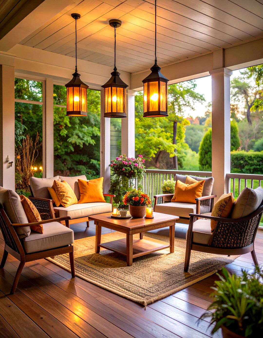 Three Season Porch Transitional Styling - 24 Lantern Decor Ideas